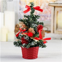 Искусственная ёлка настольная «Зимнее волшебство. Новогодний восторг», 20 см, красные банты, ветки ПВХ отгибаются