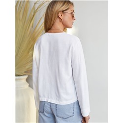 Укороченная свободная блузка с завязками и с V-вырезом изо льна с вискозой