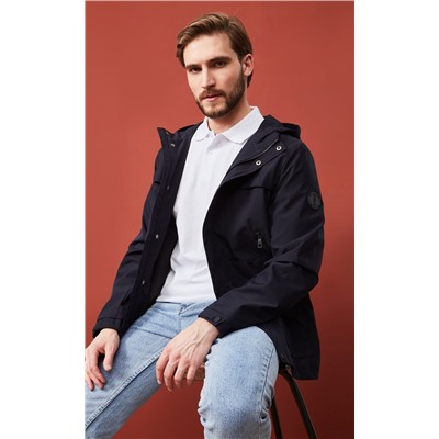 Ветровка мужская с несъемным регулируемым капюшоном F111-1302 тёмно-синяя