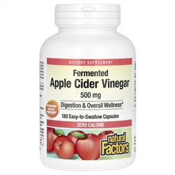 Natural Factors, ферментированный яблочный уксус, 500 мг, 180 капсул, которые легко глотать
