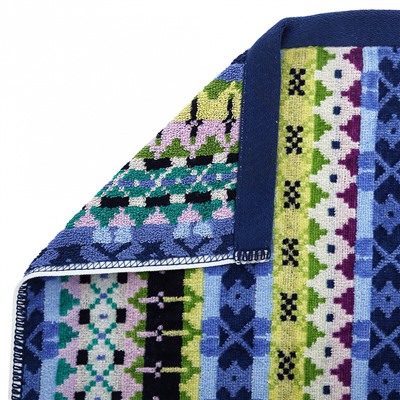 "Missoni-3005" Полотенце махровое 34х78см, плотность 375гр/м2, 100% хлопок, велюр, синий, Bolangde (Китай)