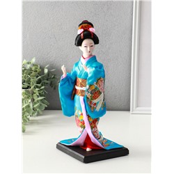 Кукла коллекционная «Японка в шелковом голубом кимоно с флейтой», 30×12.5×12.5 см