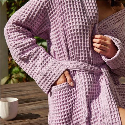 Халат вафельный женский удлинённый «Этель» Boho, размер 42-44, хлопок, 290 г/м², сиреневый