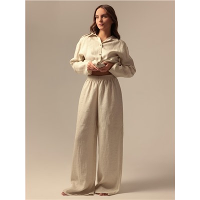 Пижама женская (рубашка, брюки) SL HOME Linen, молочная