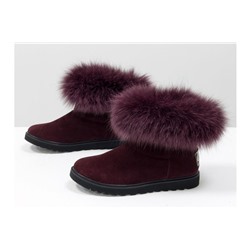Женские ботиночки в стиле UGG из натуральной замши бордового цвета и натурального шикарного меха песца, коллекция осень-зима, Б-17113-02