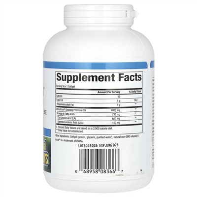Natural Factors, OmegaFactors, Ultra Prim, масло примулы вечерней, 1000 мг, 240 капсул