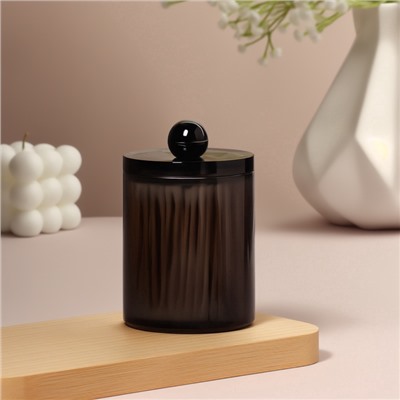 Органайзер для для ватных палочек, с крышкой, d=7×10.5 см, в коробке, полупрозрачный/чёрный