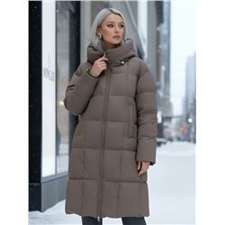 Пальто зимнее утепленное с капюшоном женское светло-коричневого цвета 7741SK