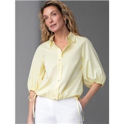 Укороченная блузка с рукавами буфами и с кулиской по низу из эластичного хлопка