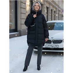 Куртка зимняя женская с капюшоном модная черного цвета 7341Ch