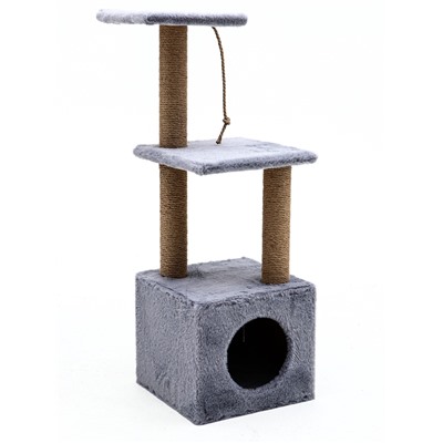 Комплекс для кошек с когтеточкой, 3х-уровневый, 32×32×90 см, серый