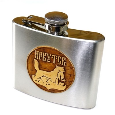 Фляжка Иркутск Бабр (металл, береста)  5oz  9*9 см в/к