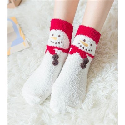 Носки НГ махровые р.35-40 "Christmas" Снеговик на красном