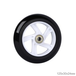 Колесо PU для самоката, обод пластиковый 125/30/24 мм с 2 подшипниками ABEC-7/SK-125-W/уп 120/ черное/белое