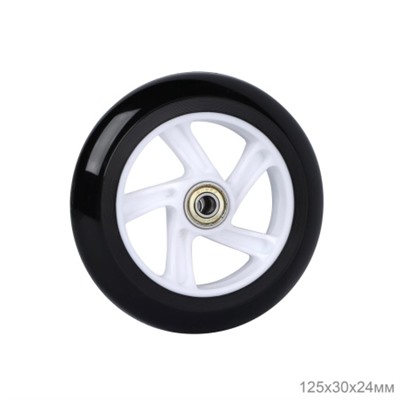 Колесо PU для самоката, обод пластиковый 125/30/24 мм с 2 подшипниками ABEC-7/SK-125-W/уп 120/ черное/белое