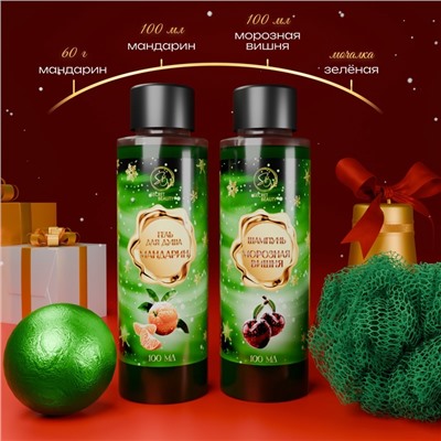Новогодний подарочный набор косметики SB BEAUTY, гель для душа, шампунь, мочалка, бомбочка, зеленая серия
