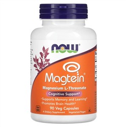 NOW Foods, Magtein®, L-треонат магния, 2000 мг, 90 растительных капсул (66,6 мг на капсулу)