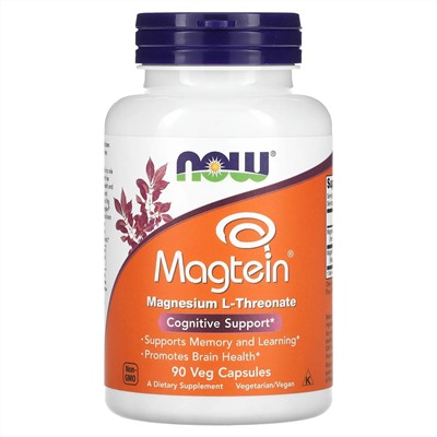 NOW Foods, Magtein®, L-треонат магния, 2000 мг, 90 растительных капсул (66,6 мг на капсулу)
