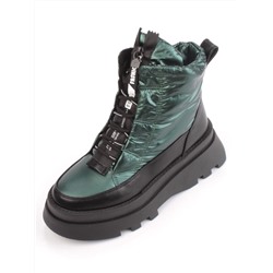 02-FAS16-3Z GREEN/BLACK Дутики женские (искусственная кожа, плащевая ткань, шерсть)