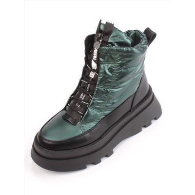 02-FAS16-3Z GREEN/BLACK Дутики женские (искусственная кожа, плащевая ткань, шерсть)