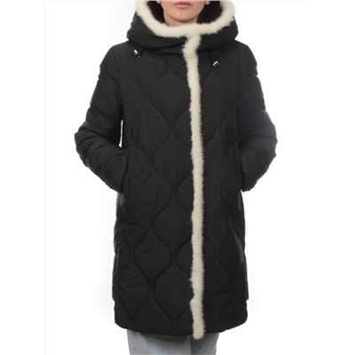 310 BLACK/WHITE Пальто зимнее стеганое женское (200 гр. холлофайбер, натуральная норка)