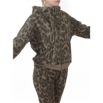 869-3 GREEN/LEOPARD Костюм спортивный зимний женский (95% хлопок, 5% полиэстер)