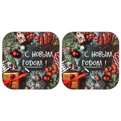 Набор подставок под кружку 2 шт, 9,2x9,2см, дерево, "Новый год", 5 дизайнов