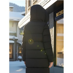 Пальто зимнее утепленное с капюшоном женское черного цвета 7637Ch