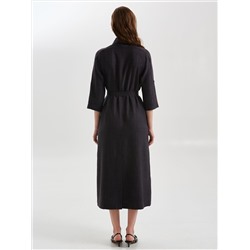 Платье А-образного силуэта серого цвета с поясом