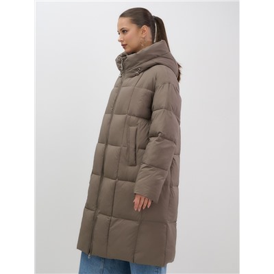 Пальто зимнее утепленное с капюшоном женское светло-коричневого цвета 7741SK