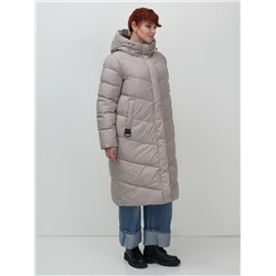 Пальто зимнее утепленное с капюшоном женское серого цвета 7623Sr