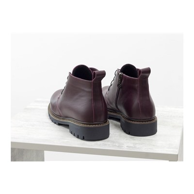 Женские ботинки на шнуровке в стиле Dr. Martens, выполнены из натуральной кожи бордового цвета, на утолщенной тракторной подошве, Б-152-24