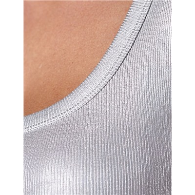 Футболка облегающая из хлопка в рубчик с U вырезом и матовым покрытием металлик