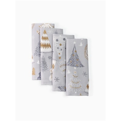 Набор салфеток сервировочных «Этель» Let it snow, 40×40 см - 4 шт., с декоративными кольцами, 100% хлопок, саржа 190 г/м²