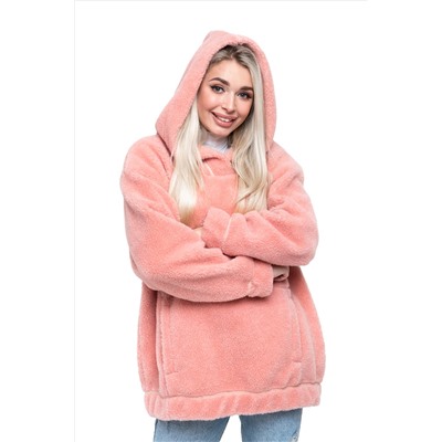 Толстовка женская из овечьей шерсти оверсайз HOT TREND (с капюшоном, цвет Лосось) цвет РОЗОВЫЙ