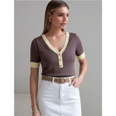 Джемпер с V-вырезом с коротким рукавом из вискозы