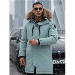 Парка зимняя мужская с капюшоном и мехом енот зеленого цвета 9537-1Z