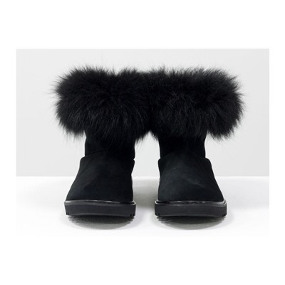 Женские ботиночки в стиле UGG из натуральной замши черного цвета и натурального шикарного меха песца, Коллекция Осень-Зима, Б-17113-03