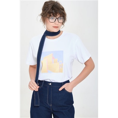 Футболка оверсайз белая с принтом