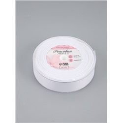 УЦЕНКА Лента репсовая 25мм*25±1ярд(23м±1м) серебряные нити №01 белый АУ