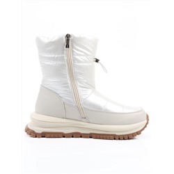 02-WA010-3M LT. BEIGE Сапоги "Дутики" зимние женские (натуральная кожа, курточная ткань, 100% шерсть)