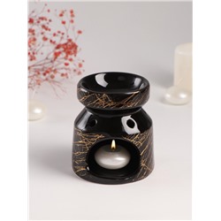 Аромалампа для эфирных масел «Чёрный мрамор с золотыми трещинками», керамика, 9.8×9.8×11 см