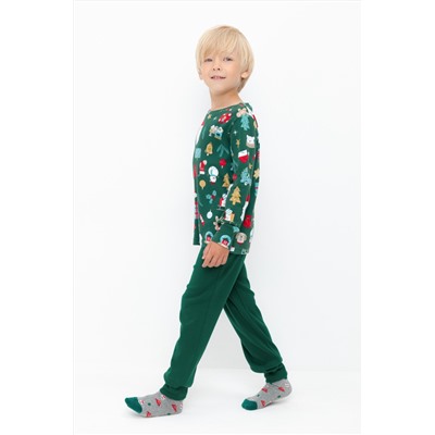 Пижама тем.зеленый, новогоднее ассорти Crockid