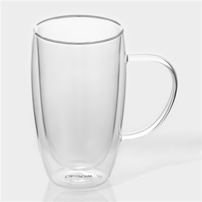 Набор кружек с двойными стенками Magistro «Дуо», 450 мл, 13×9×14.8 см, 2 шт., стекло, прозрачный