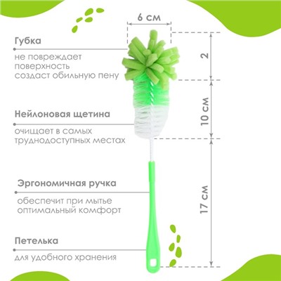 Ёршик для бутылочек Крошка Я, 29 см, губка, МИКС