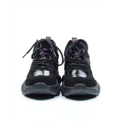 01-CSJ33-2 VIOLET/BLACK Ботинки спортивные демисезонные женские (натуральная замша, байка)