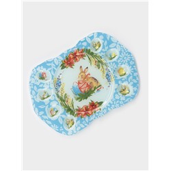 Подставка для яиц Доляна «Праздничный кролик», 37×24.5 см, 8 ячеек, под кулич d=20 см, стекло, голубая