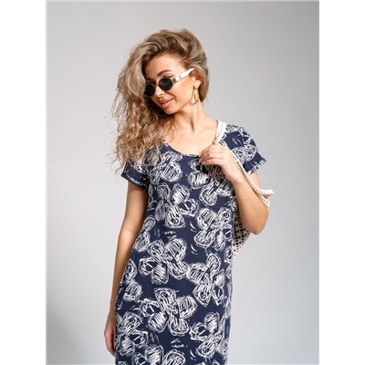 643 Платье "Цветы/т.синий"