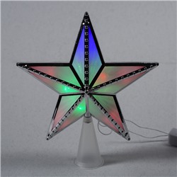 Светодиодная верхушка на ёлку «Звезда серебристая» 16 см, 10 LED, провод 2 метра, 220 В, свечение мульти