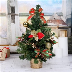 Искусственная ёлка настольная «Зимнее волшебство. Новогодние листочки», 40 см, ветки ПВХ отгибаются